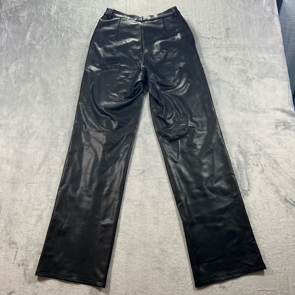 Forever 21 Faux Leather‎ Wide Leg Pants Women Size S Black Fair Edgy High Rise